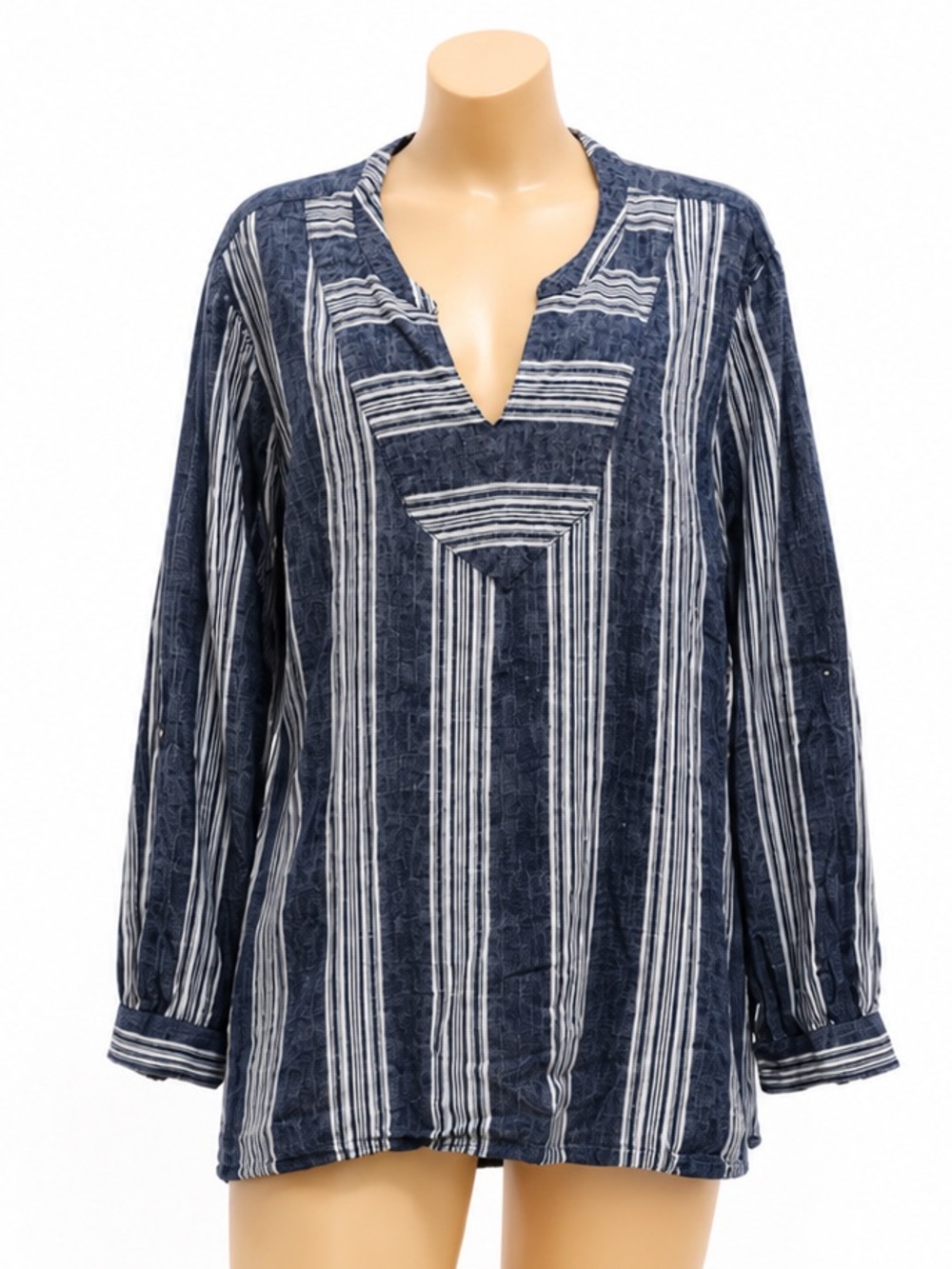 Women’s Navy Stripe V-Neck Long Sleeve Top
